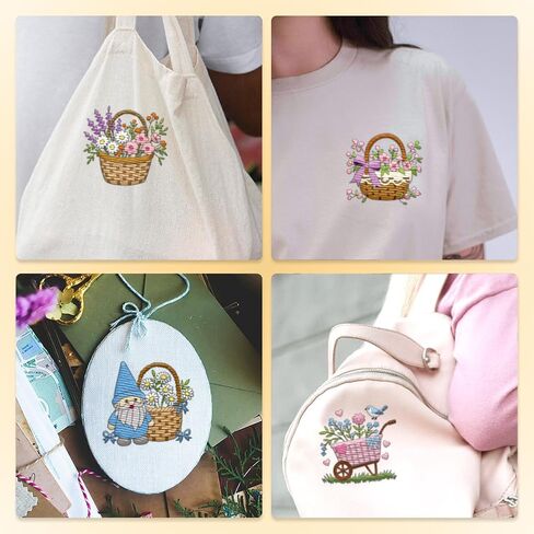 21Pcs Floral Baskets Water Soluble Hand Sewing Stabilizers, 8.3"x11.7" Basket of Flowers Embroidery Pattern Stabilizer, 4 Sheets Wildflower Stick and Stitch Embroidery Paper Sticker in Kuwait