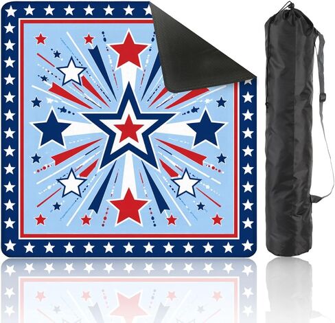 Mahjong Mat with Bag, 31.5 x 31.5 Inch Non Slip American Flags Blue Ribbon Patriotic Red Blue Frame Design , Gaming Pad for Mahjong, Poker, Dominoes, Card and Board Tile Games in Saudi Arabia