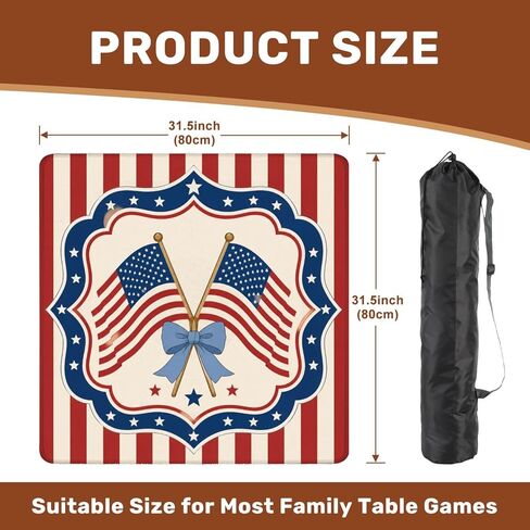 Mahjong Mat with Bag, 31.5 x 31.5 Inch Non Slip American Flags Blue Ribbon Patriotic Red Blue Frame Design , Gaming Pad for Mahjong, Poker, Dominoes, Card and Board Tile Games in Saudi Arabia