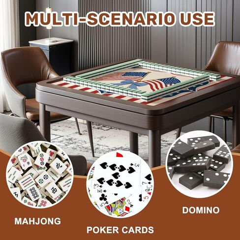 Mahjong Mat with Bag, 31.5 x 31.5 Inch Non Slip American Flags Blue Ribbon Patriotic Red Blue Frame Design , Gaming Pad for Mahjong, Poker, Dominoes, Card and Board Tile Games in Saudi Arabia