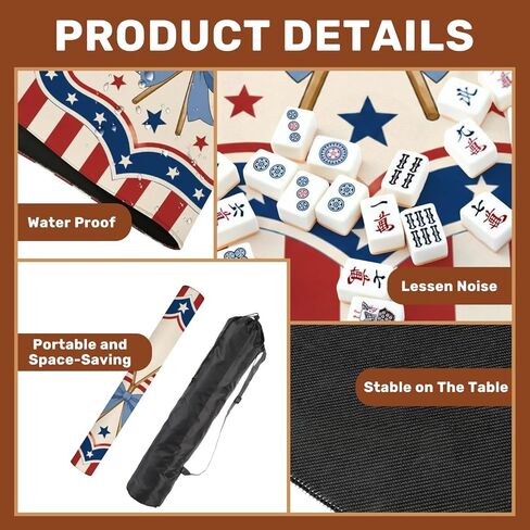 Mahjong Mat with Bag, 31.5 x 31.5 Inch Non Slip American Flags Blue Ribbon Patriotic Red Blue Frame Design , Gaming Pad for Mahjong, Poker, Dominoes, Card and Board Tile Games in Saudi Arabia