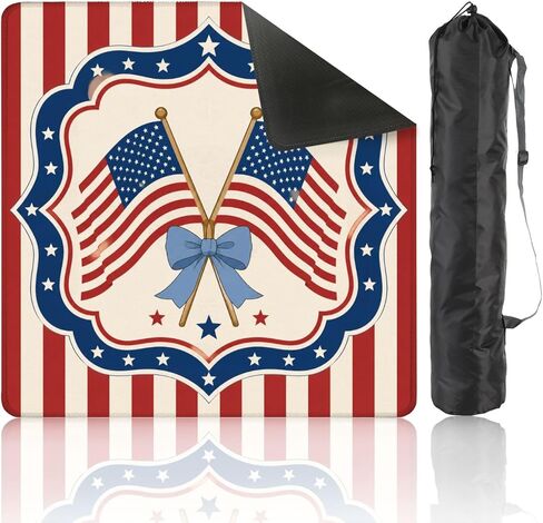 Mahjong Mat with Bag, 31.5 x 31.5 Inch Non Slip American Flags Blue Ribbon Patriotic Red Blue Frame Design , Gaming Pad for Mahjong, Poker, Dominoes, Card and Board Tile Games in Saudi Arabia
