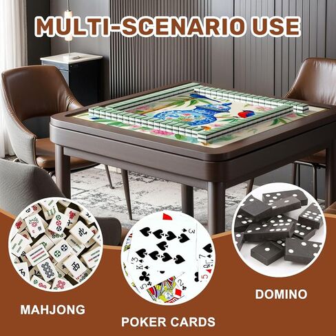 Chinoiserie Mahjong Mat for Table with Carrying Bag 31.5" x 31.5" Blue Red Birds Floral Vase Bamboo Botanical Art Style Non-Slip Noise-Reducing Game Mat Mahjong Accessories for Poker Board Games in Saudi Arabia