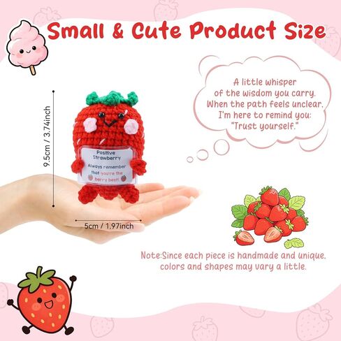 Positive Strawberry Crochet Gifts for Women, Handmade Cute Crochet Strawberry Plush with Card, Emotional Support Fruit Present for Men Friends Coworkers Cheer Up Birthday Christmas Decor in Kuwait