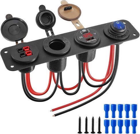 4-in-1 ON/Off Power Socket Panel Compatible with Anderson Power Connector, PD Type C QC USB Port, Voltmeter, Cigarette Lighter, Alloy Control Plate for 12V 24V Truck RV Boat Battery Box in Saudi Arabia