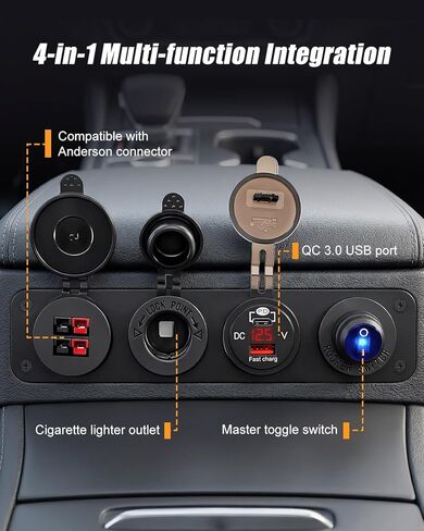 4-in-1 ON/Off Power Socket Panel Compatible with Anderson Power Connector, PD Type C QC USB Port, Voltmeter, Cigarette Lighter, Alloy Control Plate for 12V 24V Truck RV Boat Battery Box in Saudi Arabia