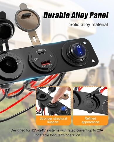 4-in-1 ON/Off Power Socket Panel Compatible with Anderson Power Connector, PD Type C QC USB Port, Voltmeter, Cigarette Lighter, Alloy Control Plate for 12V 24V Truck RV Boat Battery Box in Saudi Arabia