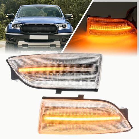 LED Dynamic Side Mirror Turn Signal Lighs Assembly for Ford Ranger Lariat 2019 2020 2021 2022 2023 Sequential Turn Signal Blinker Lamps Side Marker Light Clear Lens Amber Reflector in Kuwait