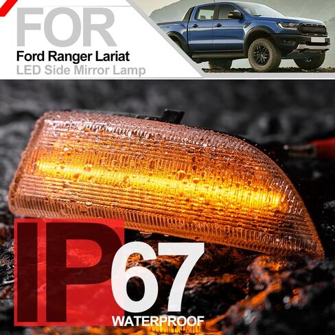 LED Dynamic Side Mirror Turn Signal Lighs Assembly for Ford Ranger Lariat 2019 2020 2021 2022 2023 Sequential Turn Signal Blinker Lamps Side Marker Light Clear Lens Amber Reflector in Kuwait
