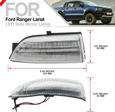 LED Dynamic Side Mirror Turn Signal Lighs Assembly for Ford Ranger Lariat 2019 2020 2021 2022 2023 Sequential Turn Signal Blinker Lamps Side Marker Light Clear Lens Amber Reflector in Kuwait