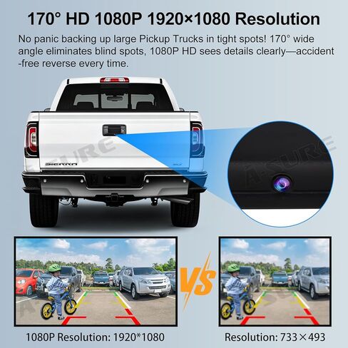 ASURE Tailgate Handle Backup Camera for Chevrolet Silverado GMC Sierra 2014-2018 - 1080P HD 170° Wide Angle IP68 Waterproof RCA Plug Rear View Camera Back Up Camera Replacement in Kuwait