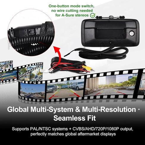ASURE Tailgate Handle Backup Camera for Chevrolet Silverado GMC Sierra 2014-2018 - 1080P HD 170° Wide Angle IP68 Waterproof RCA Plug Rear View Camera Back Up Camera Replacement in Kuwait