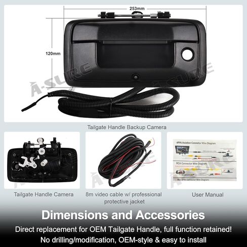 ASURE Tailgate Handle Backup Camera for Chevrolet Silverado GMC Sierra 2014-2018 - 1080P HD 170° Wide Angle IP68 Waterproof RCA Plug Rear View Camera Back Up Camera Replacement in Kuwait
