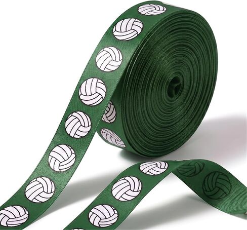 Volleyball Ribbon 5/8-Inch x 10-Yard, Sports Satin Ribbon for Hair Bows Making, Team Spirit Crafting, Gift Wrapping, DIY Party Favors & Accessories (Green) in Kuwait