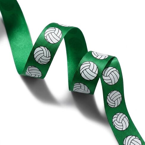 Volleyball Ribbon 5/8-Inch x 10-Yard, Sports Satin Ribbon for Hair Bows Making, Team Spirit Crafting, Gift Wrapping, DIY Party Favors & Accessories (Green) in Kuwait