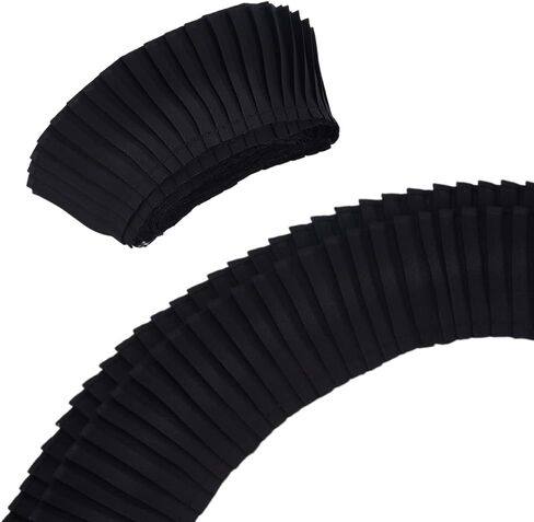 FINGERINSPIRE 5 Yards Black Pleated Chiffon Ribbon 2-3/8 inch Wide Polyester Pleated Elastic Lace Ribbon Wave Edge Ruffled Lace Trims for Dress Gown Doll Decoration Clothes Accessories DIY Craft in Kuwait