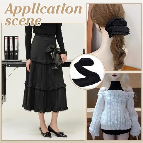 FINGERINSPIRE 5 Yards Black Pleated Chiffon Ribbon 2-3/8 inch Wide Polyester Pleated Elastic Lace Ribbon Wave Edge Ruffled Lace Trims for Dress Gown Doll Decoration Clothes Accessories DIY Craft in Kuwait