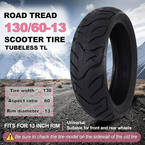 130/60-13 Scooter Tubeless Tire - 130 60-13 Tubeless Tire for Motorcycle Scooter Moped - Rear/Front Wheel Replacement - TL - 53 J 4PR - 2 Pack in Kuwait