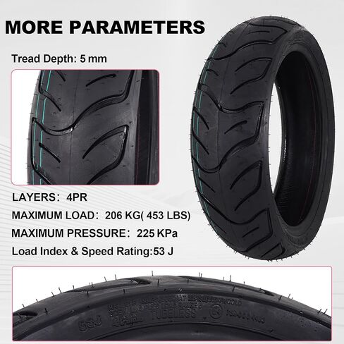 130/60-13 Scooter Tubeless Tire - 130 60-13 Tubeless Tire for Motorcycle Scooter Moped - Rear/Front Wheel Replacement - TL - 53 J 4PR - 2 Pack in Kuwait