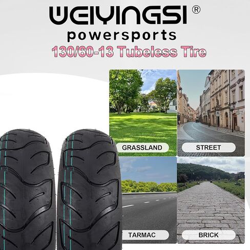 130/60-13 Scooter Tubeless Tire - 130 60-13 Tubeless Tire for Motorcycle Scooter Moped - Rear/Front Wheel Replacement - TL - 53 J 4PR - 2 Pack in Kuwait