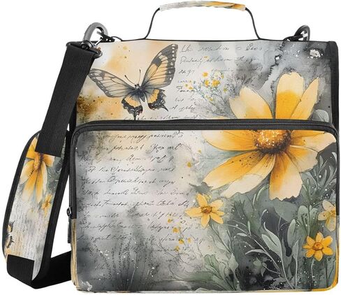 ALAZA Wildflower Butterfly Oil Painting Zipper Binder 3 Ring Binder Organizer with Zipper and Shoulder Strap Large Capacity Multi-Pocket for Office Supplies Work in Kuwait