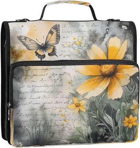 ALAZA Wildflower Butterfly Oil Painting Zipper Binder 3 Ring Binder Organizer with Zipper and Shoulder Strap Large Capacity Multi-Pocket for Office Supplies Work in Kuwait