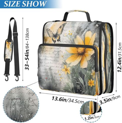 ALAZA Wildflower Butterfly Oil Painting Zipper Binder 3 Ring Binder Organizer with Zipper and Shoulder Strap Large Capacity Multi-Pocket for Office Supplies Work in Kuwait