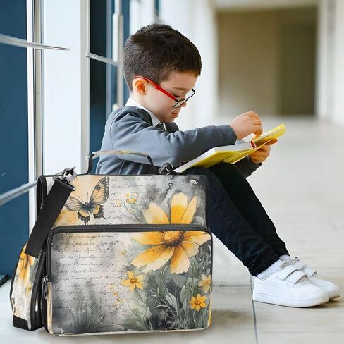 ALAZA Wildflower Butterfly Oil Painting Zipper Binder 3 Ring Binder Organizer with Zipper and Shoulder Strap Large Capacity Multi-Pocket for Office Supplies Work in Kuwait