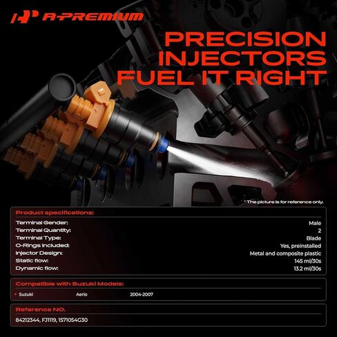 A-Premium 12 Holes Set of 4 Fuel Injectors Compatible with Suzuki Aerio 2004 2005 2006 2007 in Kuwait