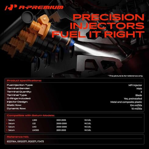 A-Premium 5 Holes Set of 6 Fuel Injectors Compatible with Saturn L300 2001-2005, LS2/LW2 2000, LW300 2001-2003, 3.0L in Kuwait