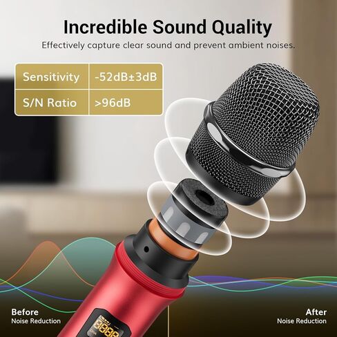 TONOR Wireless Microphones, 60 m/200ft UHF Dual Cordless Metal Dynamic Mic System with Receiver, Microfonos Inalambricos Professional for Karaoke Singing, Wedding, Party, Speech, Church, TW630 Silver in Saudi Arabia