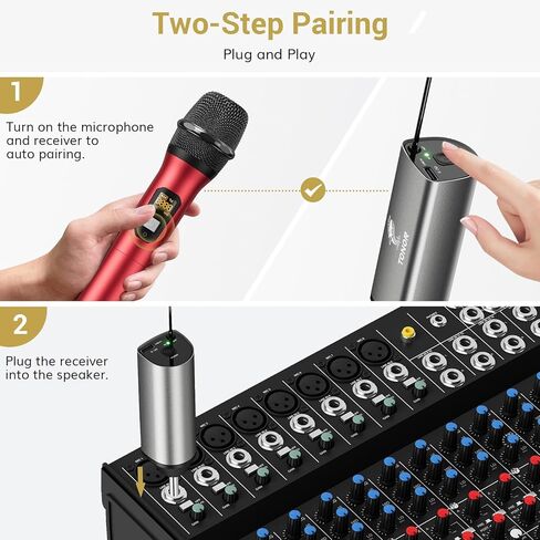 TONOR Wireless Microphones, 60 m/200ft UHF Dual Cordless Metal Dynamic Mic System with Receiver, Microfonos Inalambricos Professional for Karaoke Singing, Wedding, Party, Speech, Church, TW630 Silver in Saudi Arabia