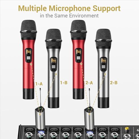 TONOR Wireless Microphones, 60 m/200ft UHF Dual Cordless Metal Dynamic Mic System with Receiver, Microfonos Inalambricos Professional for Karaoke Singing, Wedding, Party, Speech, Church, TW630 Silver in Saudi Arabia