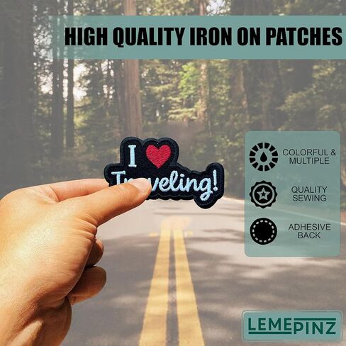I Love Traveing 3 Inches Embroidery Patch, Iron On/Sew On Travel Embroidered Applique Patch, Travel Patches, Fabric Patches for Clothes Backpacks Hats, DIY Accessories Gifts for Travel Lovers in Kuwait