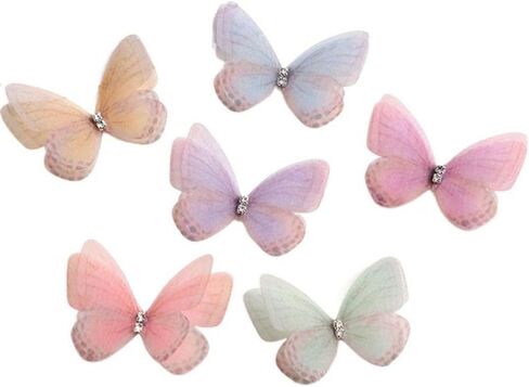 Gauze Butterfly Applique 40PCS 3D Hairpin Handmade Cloth Applique Headwear Dreamy Mesh Butterfly Patches Handicraft in Kuwait