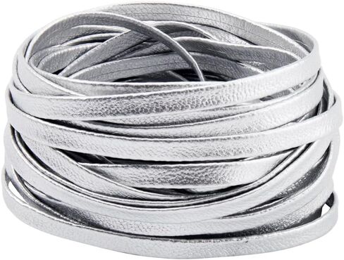 GORGECRAFT 5.47 Yards Double Fold Leather Strip Metallic Silver Leatherette Straps Lambskin Flat Leather Cord 5mm Wide PU Edge Trimming 1mm Thick Braiding Thread for DIY Crafts Bracelet Keychain in Kuwait