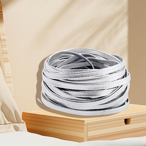 GORGECRAFT 5.47 Yards Double Fold Leather Strip Metallic Silver Leatherette Straps Lambskin Flat Leather Cord 5mm Wide PU Edge Trimming 1mm Thick Braiding Thread for DIY Crafts Bracelet Keychain in Kuwait
