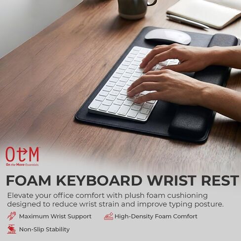 OTM Essentials 22" Keyboard Wrist Rest, Wrist Pad for Keyboard with Foam Padding Interior & Lycra Exterior, Ergonomic Office Desk Accessory with Non-Slip Base for Support, 1.5"x 23.5"x 4.45" (Black) in Kuwait
