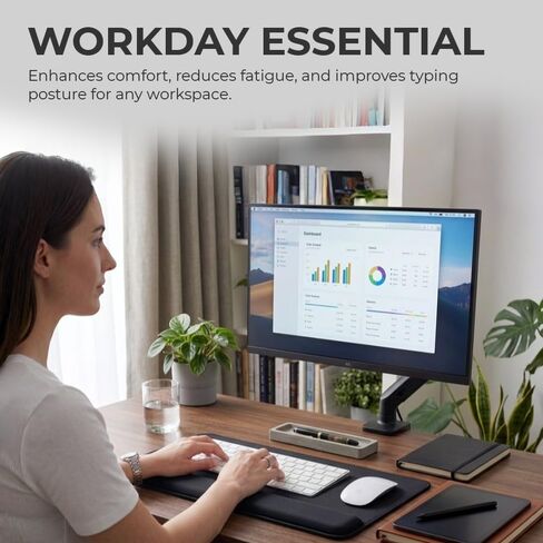 OTM Essentials 22" Keyboard Wrist Rest, Wrist Pad for Keyboard with Foam Padding Interior & Lycra Exterior, Ergonomic Office Desk Accessory with Non-Slip Base for Support, 1.5"x 23.5"x 4.45" (Black) in Kuwait