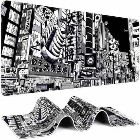 XXL Anime Girl Mouse Pad Black White –Super Thick Large Manga Girl Desk Mat 31.5x15.7 – Non-Slip, Water-Resistant, Stitched Edges – Aesthetic Japanese Gaming Mat 800X400X4mm in Saudi Arabia