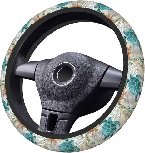 Sea Turtle Starfish Ocean Beach Steering Wheel Cover 15 Inch Anti Slip Sweat Absorption Elastic Neoprene Universal Car Interior Accessories Protector Case for Women Men in Saudi Arabia