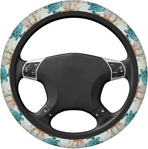 Sea Turtle Starfish Ocean Beach Steering Wheel Cover 15 Inch Anti Slip Sweat Absorption Elastic Neoprene Universal Car Interior Accessories Protector Case for Women Men in Saudi Arabia
