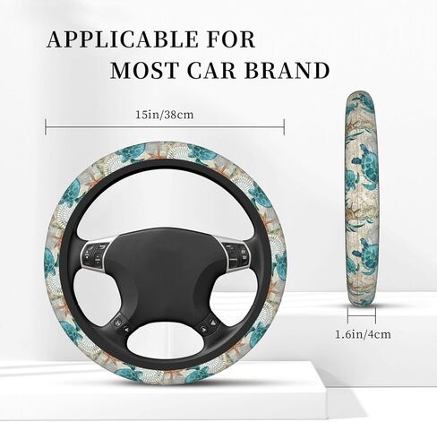 Sea Turtle Starfish Ocean Beach Steering Wheel Cover 15 Inch Anti Slip Sweat Absorption Elastic Neoprene Universal Car Interior Accessories Protector Case for Women Men in Saudi Arabia