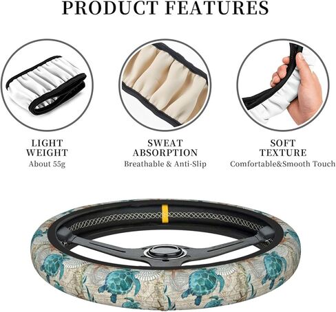Sea Turtle Starfish Ocean Beach Steering Wheel Cover 15 Inch Anti Slip Sweat Absorption Elastic Neoprene Universal Car Interior Accessories Protector Case for Women Men in Saudi Arabia