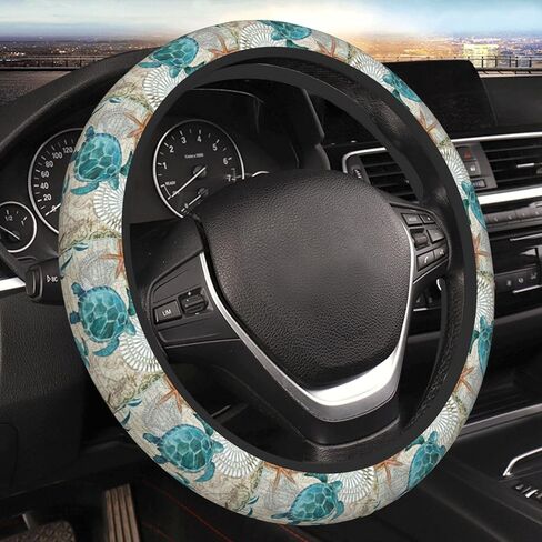 Sea Turtle Starfish Ocean Beach Steering Wheel Cover 15 Inch Anti Slip Sweat Absorption Elastic Neoprene Universal Car Interior Accessories Protector Case for Women Men in Saudi Arabia