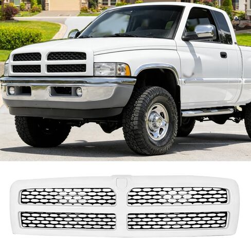 MIC Front Grille Grill Assembly Compatible with 1994-2001 Dodge Ram 1500 & 1994-2002 Ram 2500 3500 (Honeycomb-Bright Silver) in Saudi Arabia