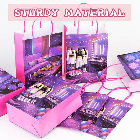 Kauai Sun KPop Korean Style Party Gift Bags with Handles, 16 Packs, 4 Designs, Purple Pink Magical Idol Concert Stage Paper Goodie Bags for Birthday Party Favors & Treats (8" x 6") in Saudi Arabia