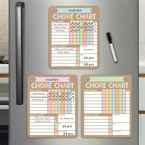 Magnetic Chore Chart for Kids – 3 Pack Dry Erase Chore Chart for Teens, Multiple Kids & Family, Kraft Responsibility Board for Home in Saudi Arabia