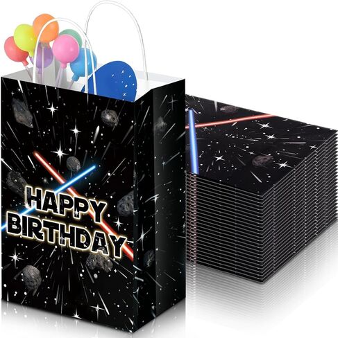 Ailefentene 24 Pcs Star Theme Birthday Gift Bags Galaxy Space Party Favor Black Paper Gift Bags Bulk with Handles for Kids Boys Girls Universe Happy Birthday Party Supplies in Saudi Arabia