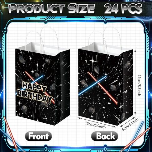 Ailefentene 24 Pcs Star Theme Birthday Gift Bags Galaxy Space Party Favor Black Paper Gift Bags Bulk with Handles for Kids Boys Girls Universe Happy Birthday Party Supplies in Saudi Arabia